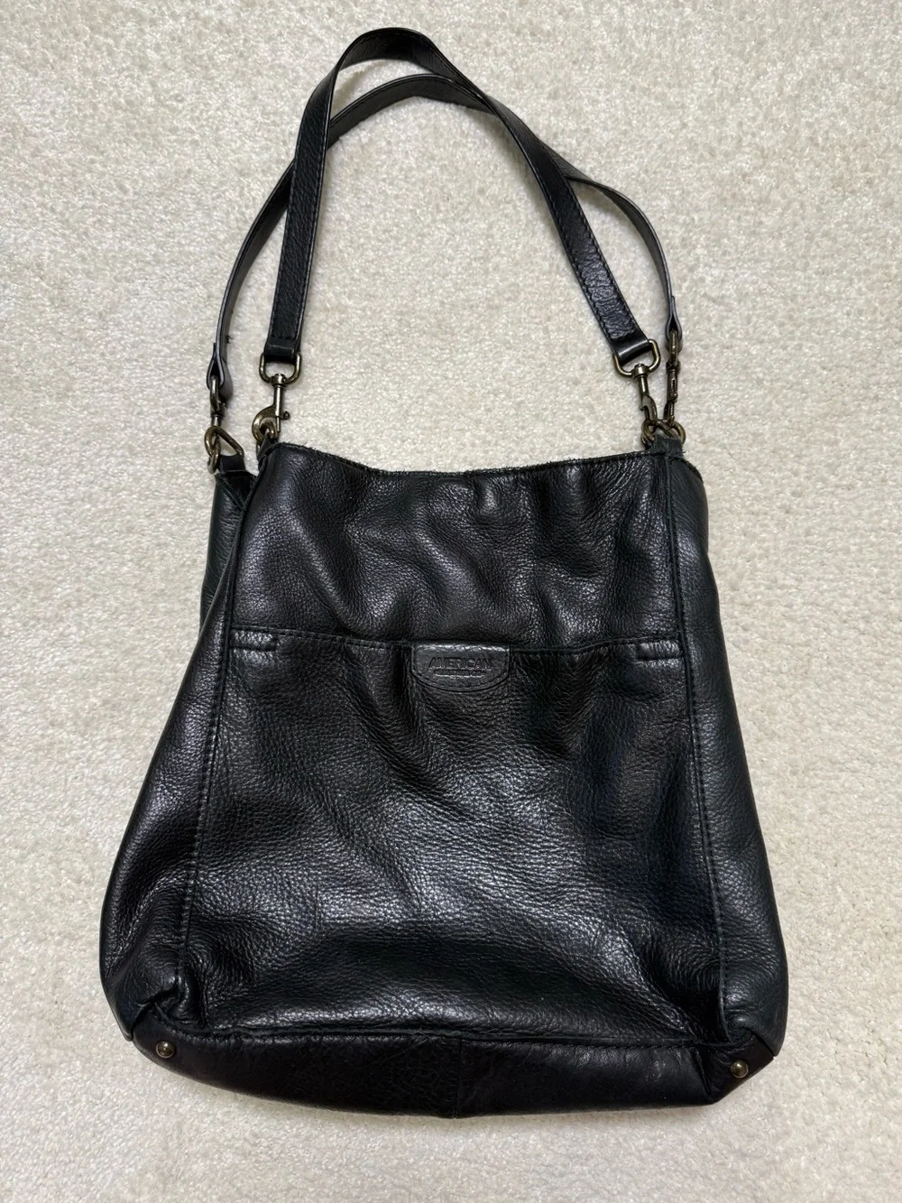 American Leather Co. Austin Triple Entry Bucket Black Shoulder Bag Purse